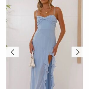 Elegant Blue Spaghetti Strap Dress